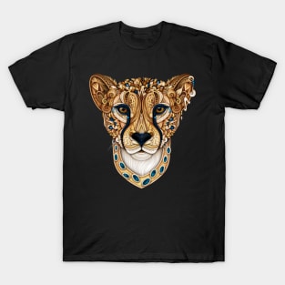 Ornate Decorative Cheetah Print on Black T-Shirt